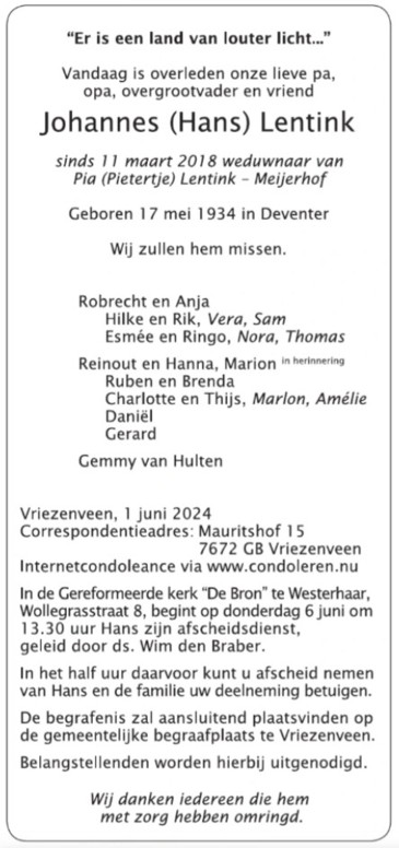Advertentie in 
"Trouw" van 4-06-2024.